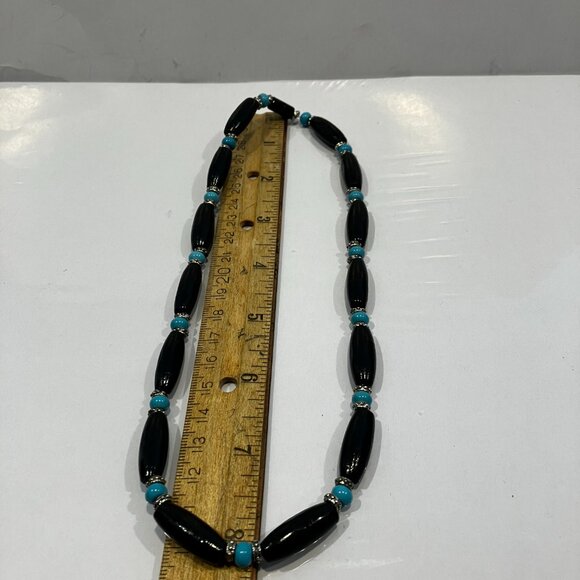 Choker Wood and Turquoise Beads 18.5 inches long Handmade Brand New - Picture 7 of 10